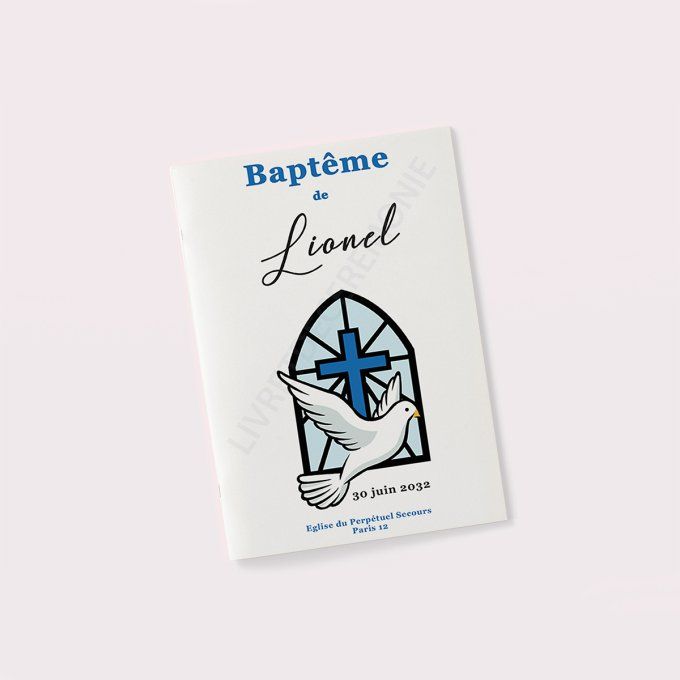 Livret de baptême colombe bleuté